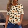Women's Short Sleeve Halloween and Pumpkin Print T-Shirt, Casual Round Neck Pullover Top for Women