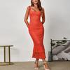 European and American Vacation Beach Style Knitted Suspender Dress, Sexy Hottie Backless Slim Strap Lotus Leaf Swing Dress