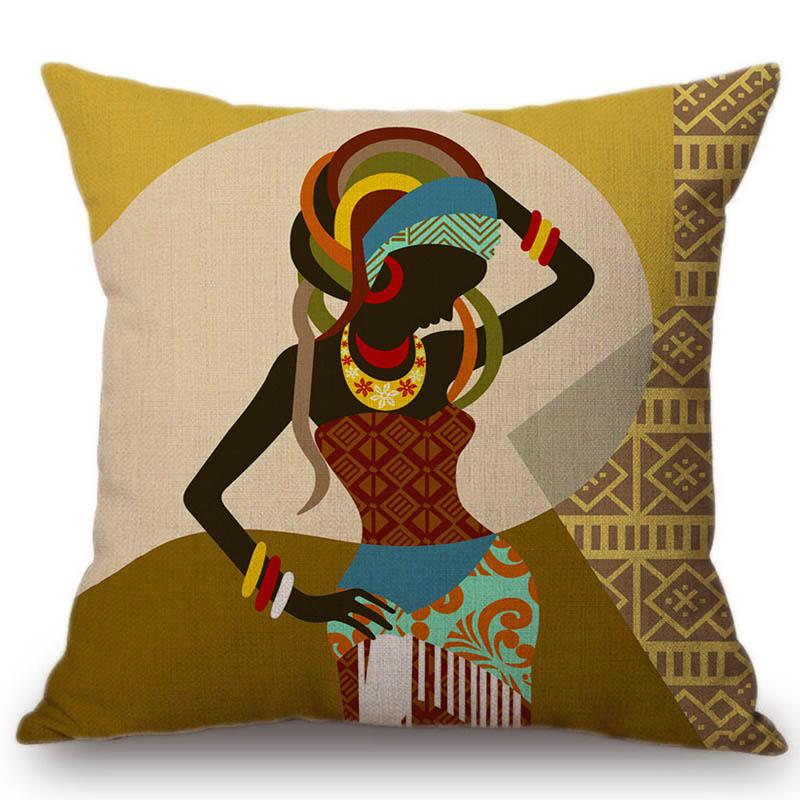 2018 Cartoon Fashion African Lady Sofa Decorative Pillows Cases Africa Symbols Modern Decoration Art Cotton Linen Cushion Cover