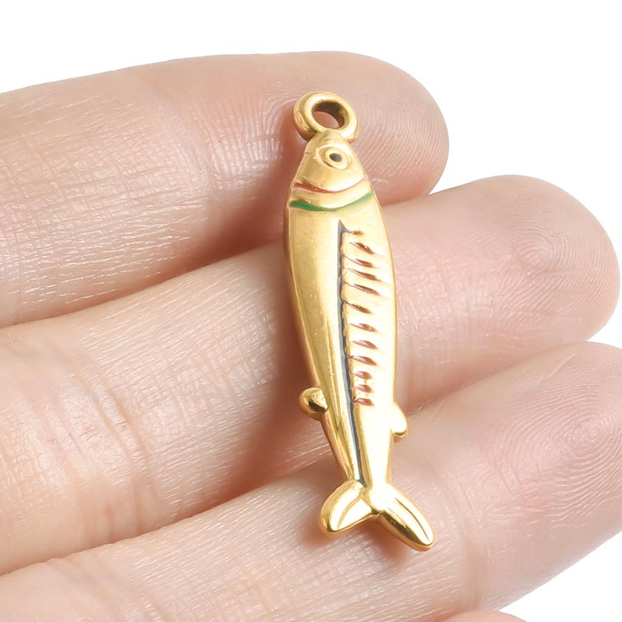 Marine Life Pendant Blue/Green Enamel Charm Fish Tail Sea Turtle Animal Stainless Steel Charms For Jewelry Making Supplies Bulk