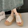 Thick Bottom Heightened Slope Heel Birkencool Slippers Women's Summer Wear 2025 New Model with Skirt Mesh Hollow One-word Drag