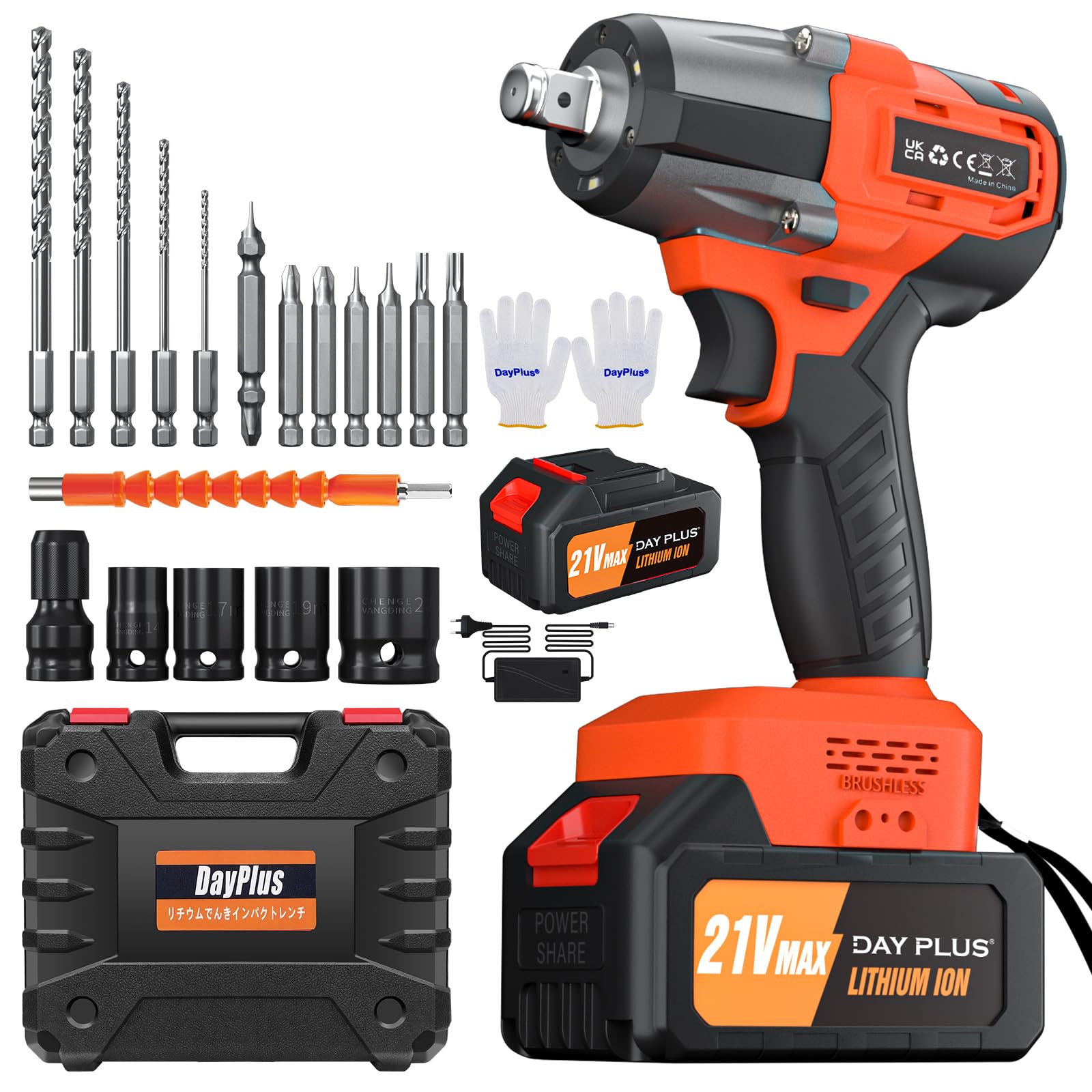 

DAY PLUS 21V Акумуляторний ударний безщітковий Makita з LED Інструмент для обслуговування автомобілів Гайковерт, 550 Н·м, Двигун, 21 В, Сумісний, 1500 мА·год, 2-швидкісний, Підсвічування,