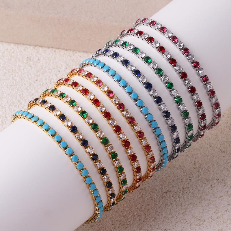 New Rainbow Crystal Tennis Bracelets For Women Men Kpop Silver Color Friend Gifts Colorful Zirconia Bangle Chain on Hand Jewelry