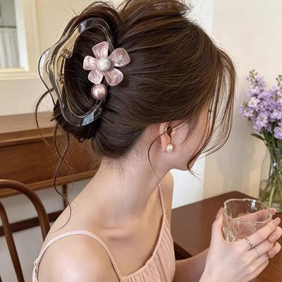Iridescent Flower Hair Claw Clip for Women - Elegant Korean Style Bun Accessory 2026