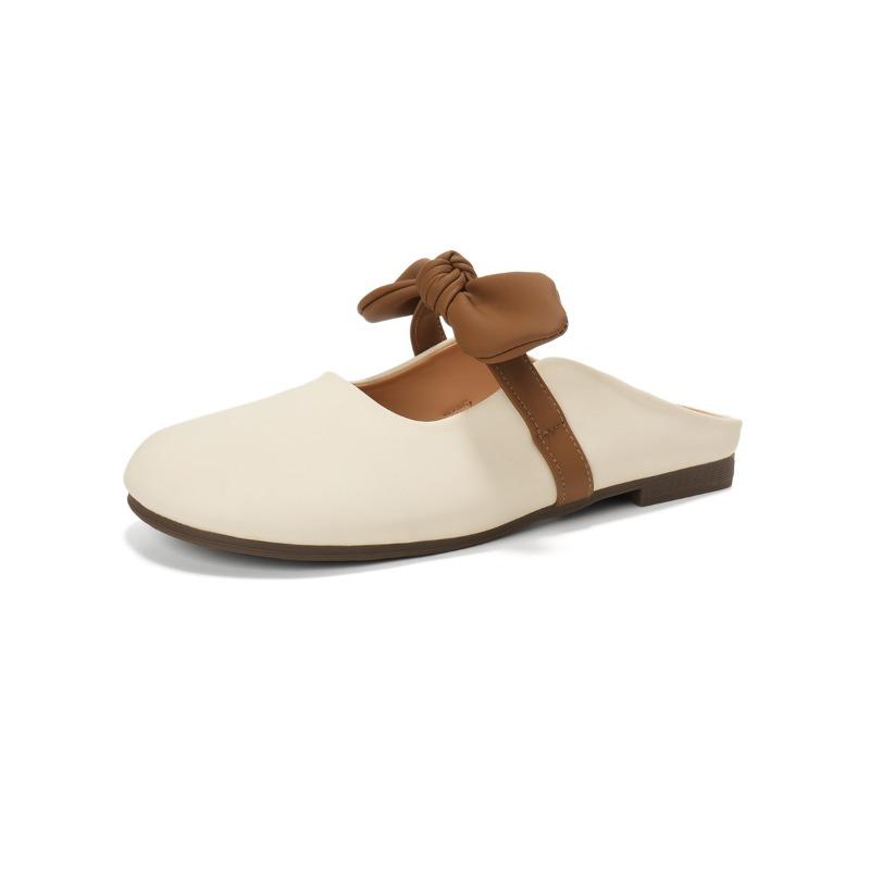 Baotou Slippers for Women Soft-soled Summer Flat-bottomed Bow One-foot Half-support Single Shoes