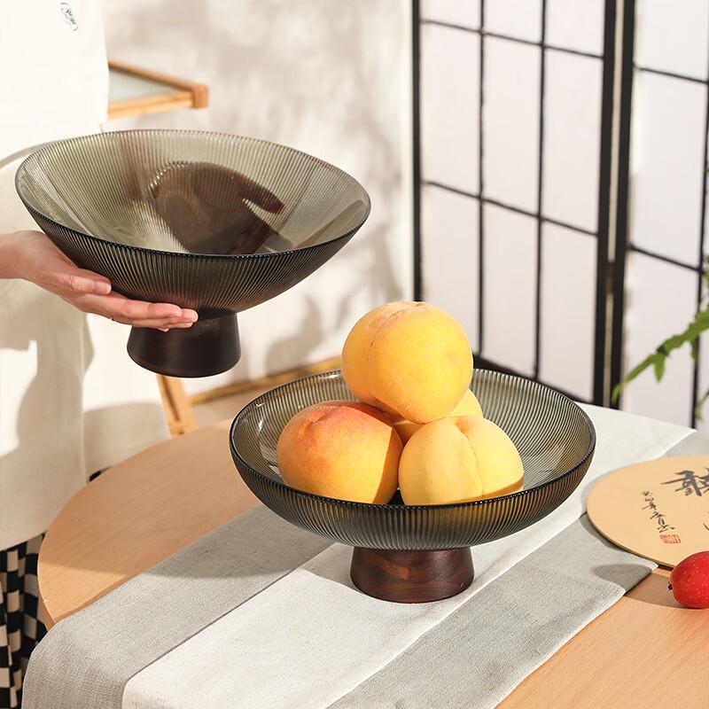 Retro Solid Wood Base Glass Fruit Plate