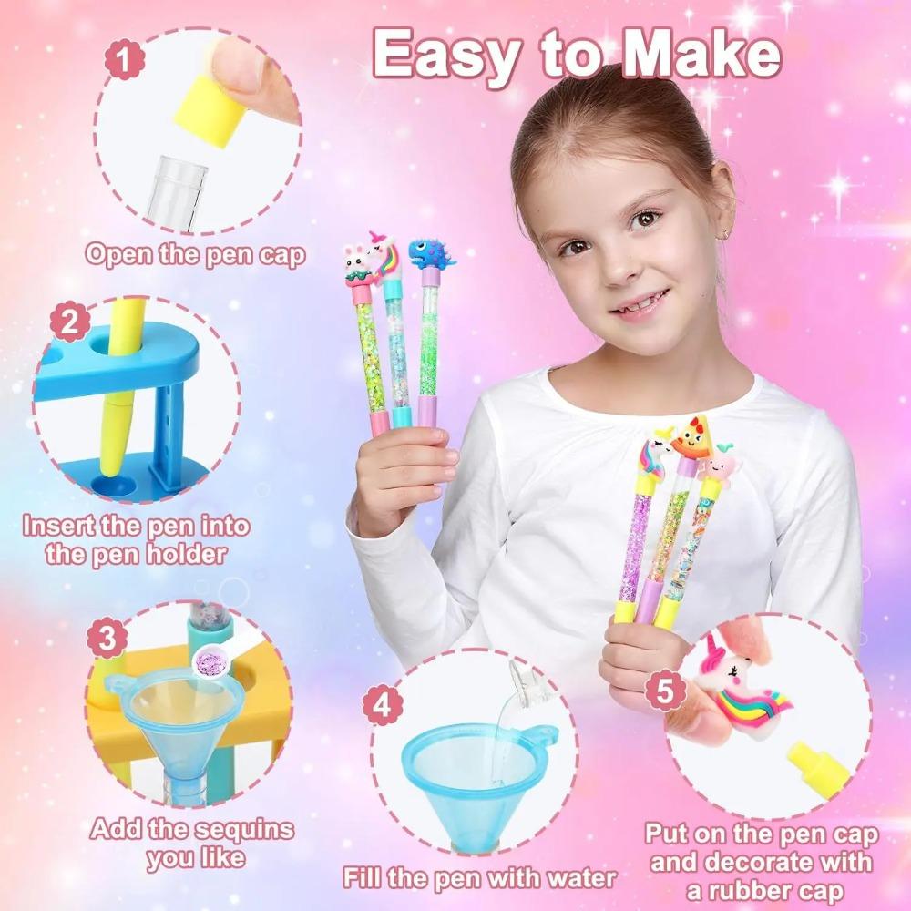 DIY Sada na výrobu třpytivých per Dětské výtvarné potřeby Více než 80 kusů Ručně vyráběná umělecká sada Vyrobte 16 per Kreslená dekorace Narozeninový dárek pro dívky Bo