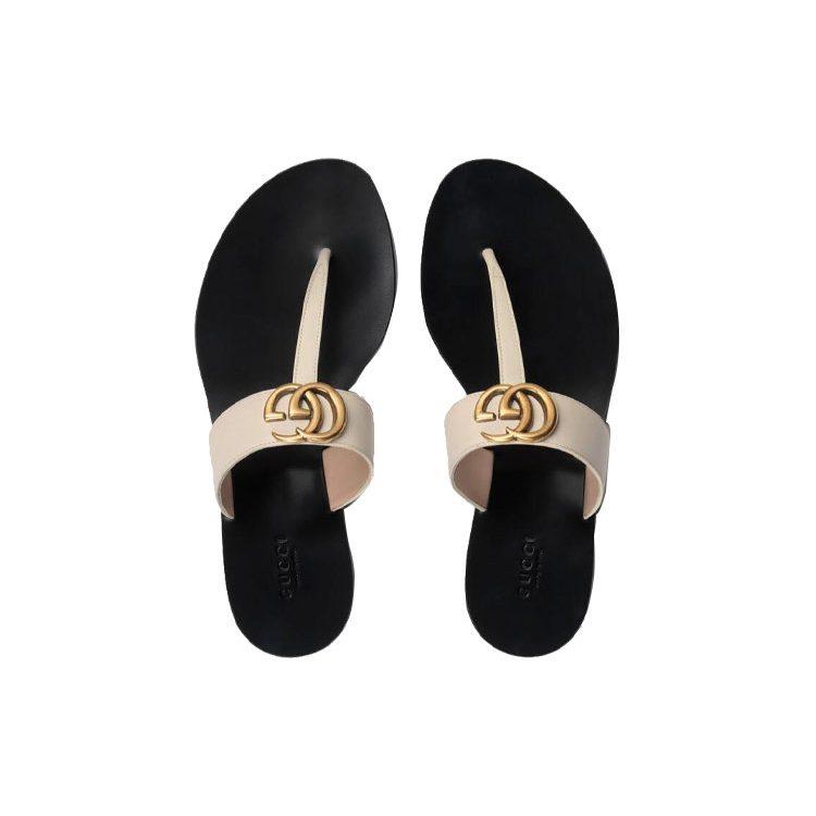 Gucci Double G Plaque Leather Sandals 497444 A3N00 9022