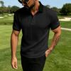 Men's Casual Loose Fit Jacquard Short Sleeve Polo Shirt with Button Collar and Textured Knit Pattern for Everyday Wear