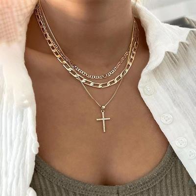 Simplicity Stackable Necklace Gift Women's Cross Necklace Artificial Crystal Retro Luxury 3pcs/Set