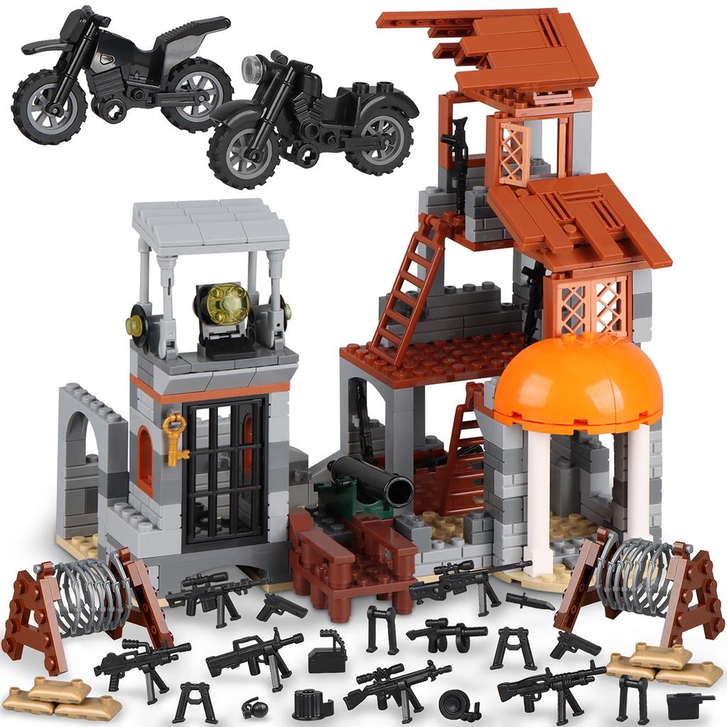Neues Militärbasis Fortifikation Bausteine Set Militärisches Zubehör WW2 Armeezubehör Waffen Baustelle Modelle Spielzeug Für Kinder