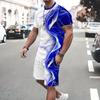 Summer Fashion Casual Men's Suit Gradient 3D Printed Sportswear Short-sleeved Suit Oversized Round Neck T-shirt Shorts 2-piece