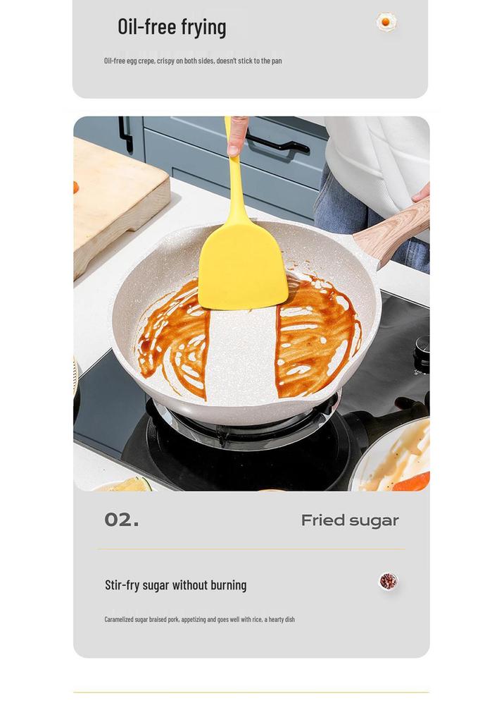 Maifan Stone Non-Stick Shallow Frying Pan, Flat-Bottomed, Oil-Free, Die-Cast, Multi-Stove Compatible for Household Use.