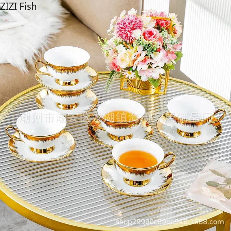 Golden Edged Ceramic Coffee Mug Afternoon Tea Coffee Cup Saucer Sets Couple Cup Set Home Creative Drinkware Mug New Home Gift