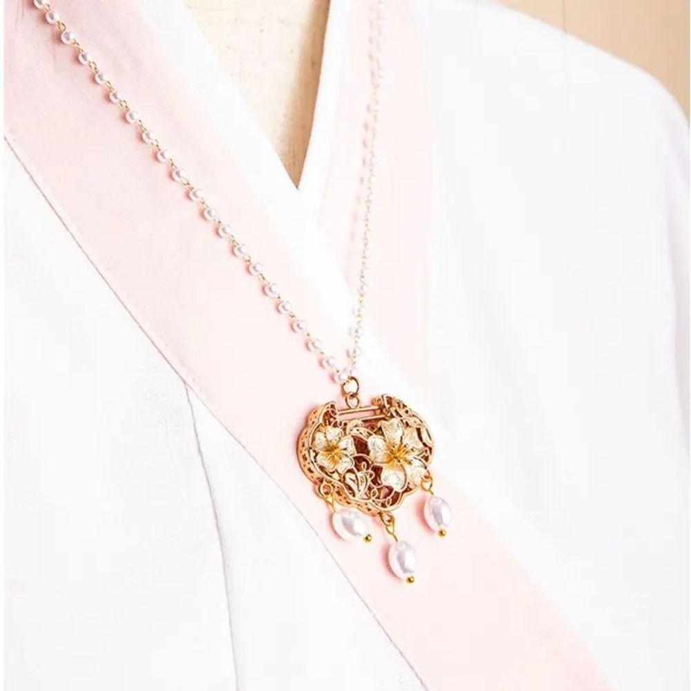Chinese Style Longevity Lock Pendant Flower Ruyi Pearl Choker Elegant Vintage Hanfu Necklace  Party