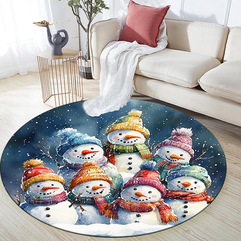Snowmen Round Area Rug,Carpet Rug for Living Room Bedroom Sofa Playroom Decor,Non-slip Floor Mat