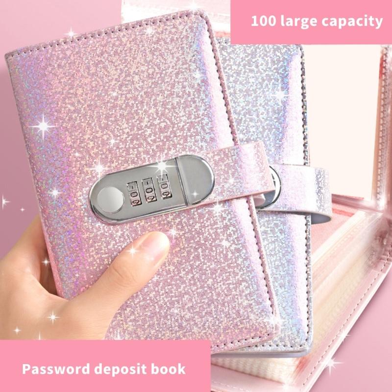 Money Organiser Notebook with Password Lock 50 Clear Plastic Sleeve Portable Money Saving Book for Travel and Daily Use