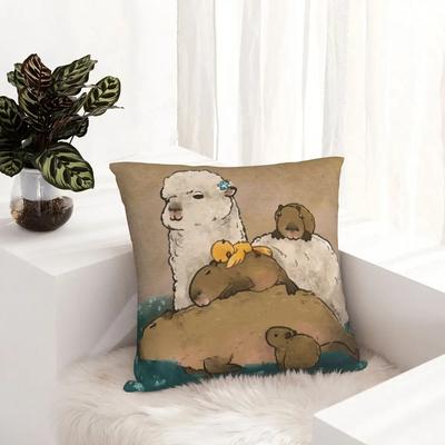 Federa Cuscino Capibara, Alpaca E Uccellino Morbida Copertura Cuscino Decorazione Carino Animale Federa Cuscino da Lancio Divano con Cerniera
