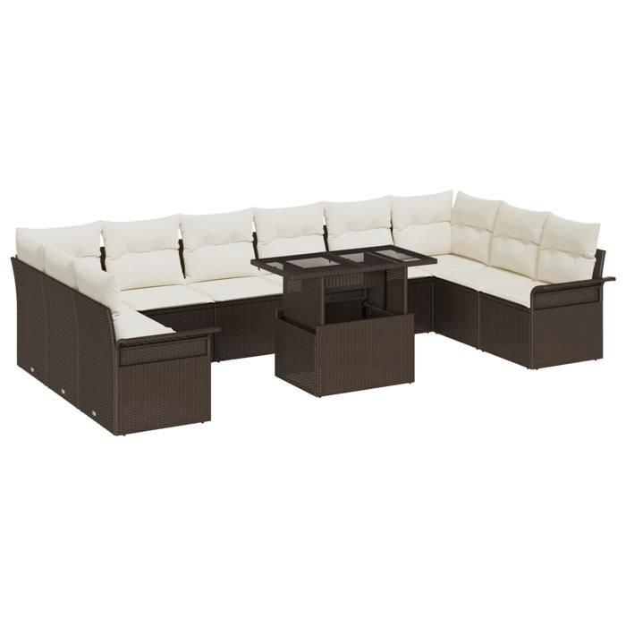 VidaXL Ensemble de canapé de jardin 11 pièces avec coussins Marron Polyrotin 3348354