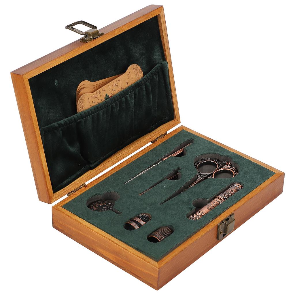 Vintage Embroidery Scissors Set Wooden Stainless Steel Sewing Box Scissors Kit Multifunctional