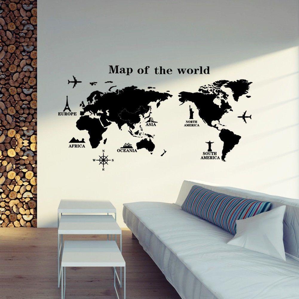 'WORLD MAP' Wall Decal Interior Design Sticker Living Room Bedroom 'WORLD MAP' Wall Decal Interior Design Sticker Living Room Bedroom