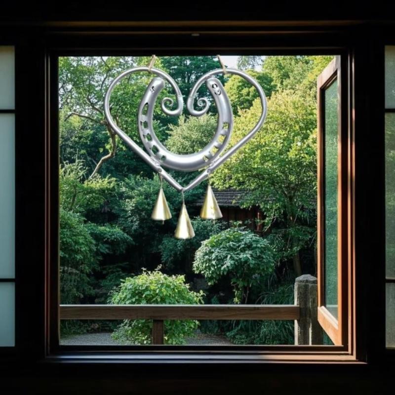 Lucky Love Wind Chime Retro Horseshoe Wind Chime Wall Hanging Ornament Metal Heart Shaped Decor for Patio Outdoors Garden Window