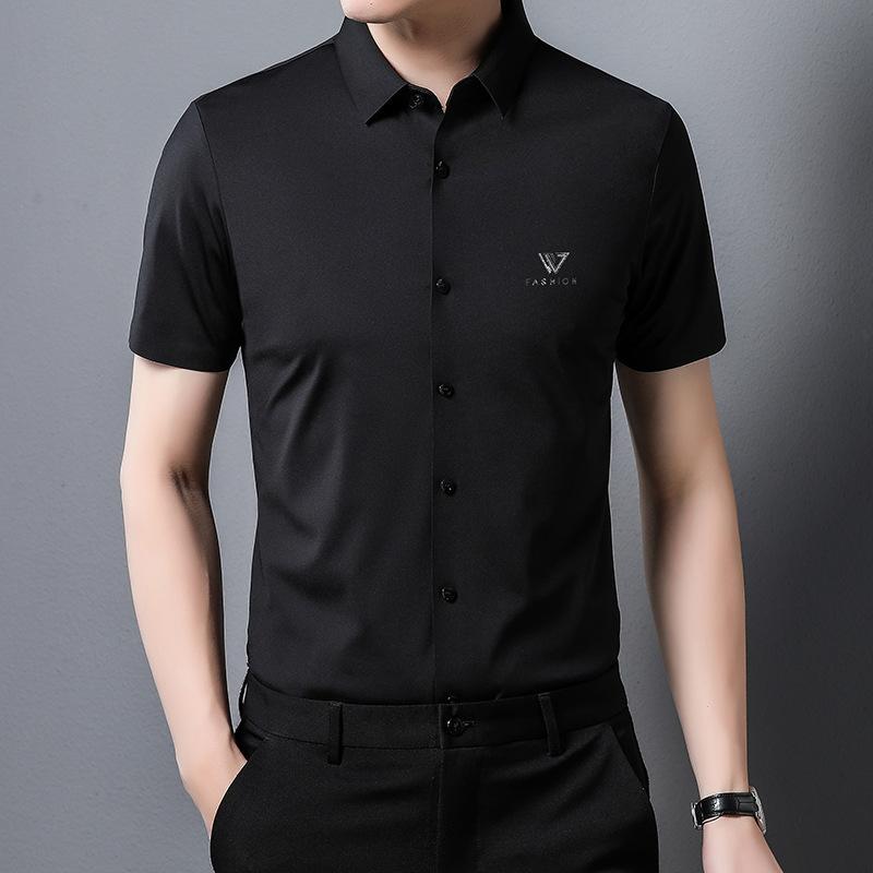 Seamless Men Short-Sleeved Shirt Summer Thin Young and Middle-Aged Men's Clothing Non-Ironing Business Casual Stretch Shirt