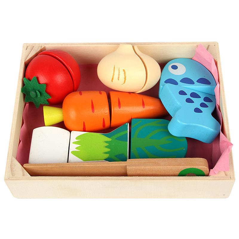 Wooden Pretend Play Kitchen Set: Children's Fruit and Vegetable Cutting Toy