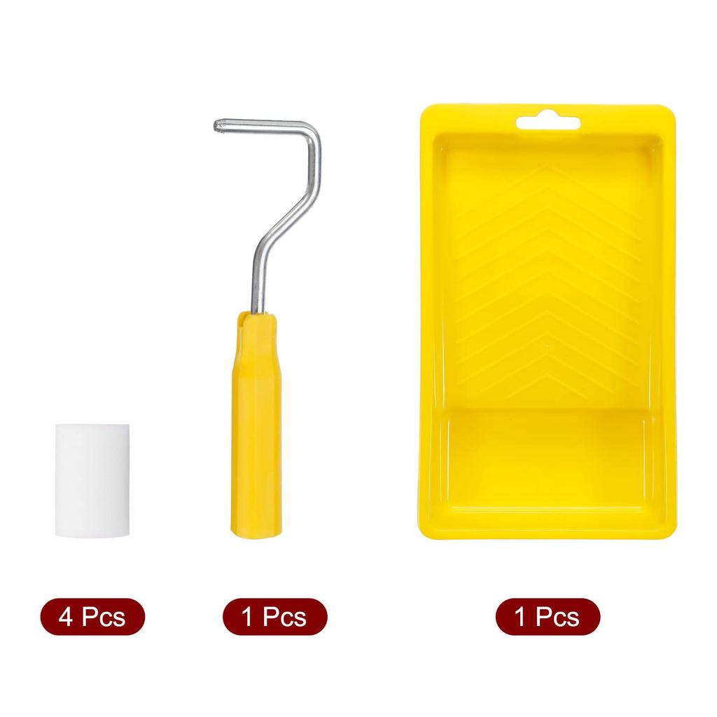 Uxcell Mini Paint Rollers, White Water-Based Foam Paint Rollers with Paint Tray and 17cm Long Paint Roller Frame, House Painting Supplies, 6-Piece Set