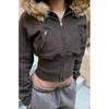 Retro American Street Style Slimming Hooded Zip-up Sweatshirt with Drawstring Waist