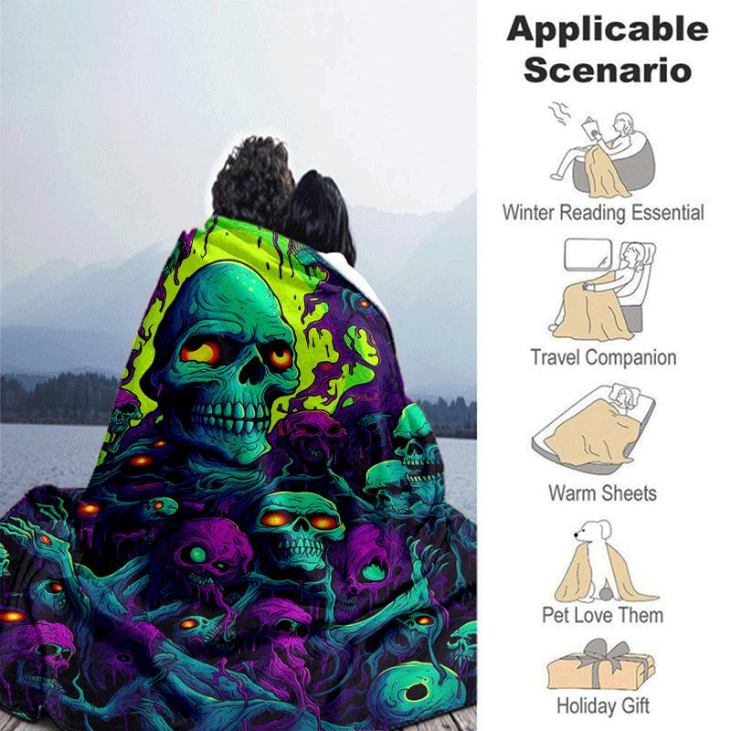 1pc Skull Printing Lightweight Flannel Blanket, Comfortable and Warm Blanket, for Camping Sofa Bed and Couch Office, Suitable for Gift Blanke