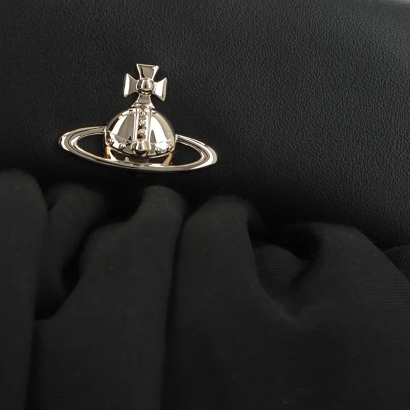 VIVIENNE WESTWOOD Orb Logo Platinum Hardware Leather Clutch Women Clutch Black 49030001WW01F4N401