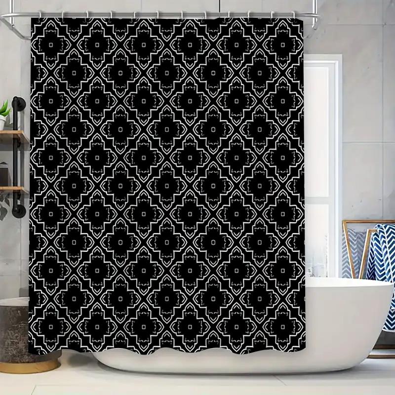 

Black White Bath Curtain Shower Fabric Waterproof Home Decor Waterproof Shower Curtains Bathroom Accessories Solid Color Floral W60H190(CM)-1 Pcs