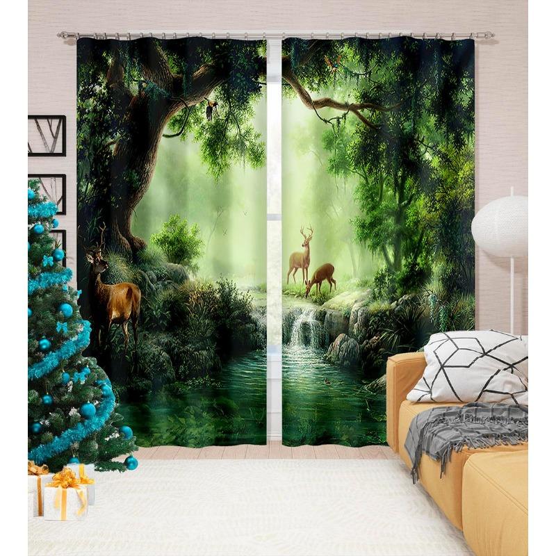 Bäume, kleine Brücken und fließende Wasservorhänge für Wohnzimmer, Schlafzimmer, einfache, moderne Schattierungsvorhänge, Heimfenster, individuell gestaltet