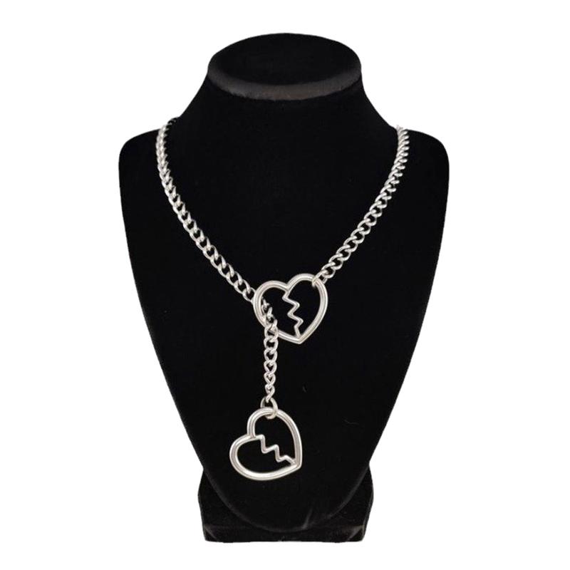 1PC Heart O-ring Slip Chain For Women Punk Rock Necklace Stainless Steel Cuban Long Necklace Trendy Simple Adjustable Y-Necklace