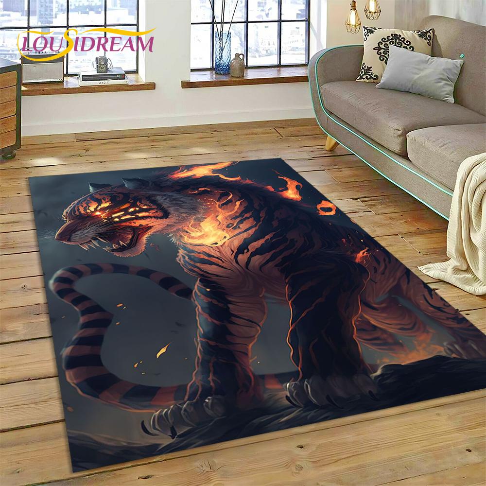 3D Beast Tiger Lion Animal Wildlife Cartoon Carpet Rug for Home Living Room Bedroom Sofa Doormat Decor,kid Area Rug Non-slip Mat