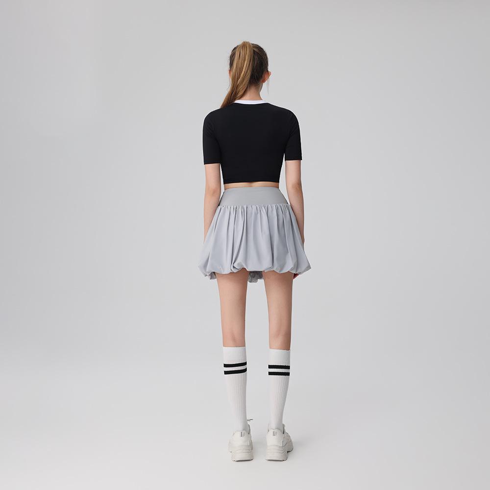 2025 Summer Women's Short Sleeve Tulip Casual Badminton and Tennis Skirt Set