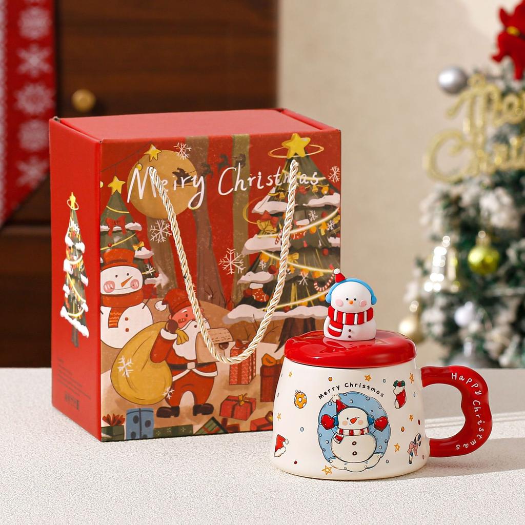 2025 Christmas Cup Creative Mug with Lid Breakfast Cup Ceramic Coffee Cup High Value Birthday Gift