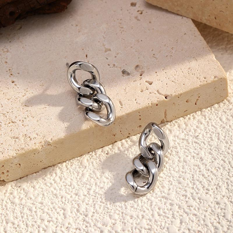 European and American Style Stainless Steel Geometric Chain Titanium Steel Stud Earrings Women's Light Luxury Fashion Simple Stainless Steel Stud