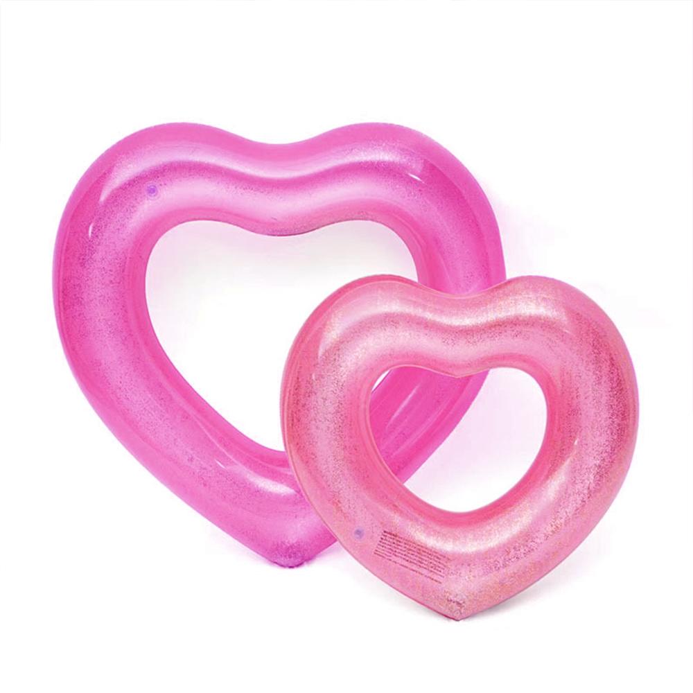 Pink Glitter Heart Swim Tube - Aesthetic Pool Floaty for Summer