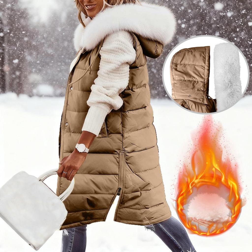 Damska Długa Kurtka Puchowa z Kapturem