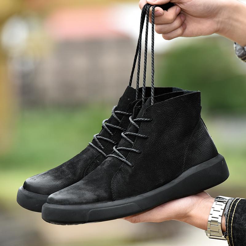 Fashion Brand Winter Men's Snow Boots Ankle Boots Man Genuine Leather Plush Warm Men Motorcycle Boots Autumn Outdoor Shoes Size 37-47