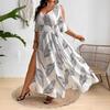 Abito da Donna alla Moda con Scollo a V Sexy con Stampa Elegante con Spacco e Spalle Scoperte