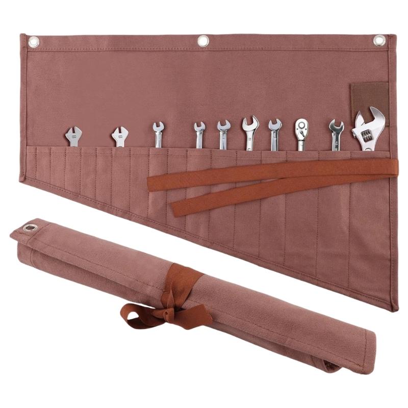 Metric SAE Wrench Roll Up Storage Bag With 16 Pockets Compact Tool Organizers For Professional Mechanics Electricians