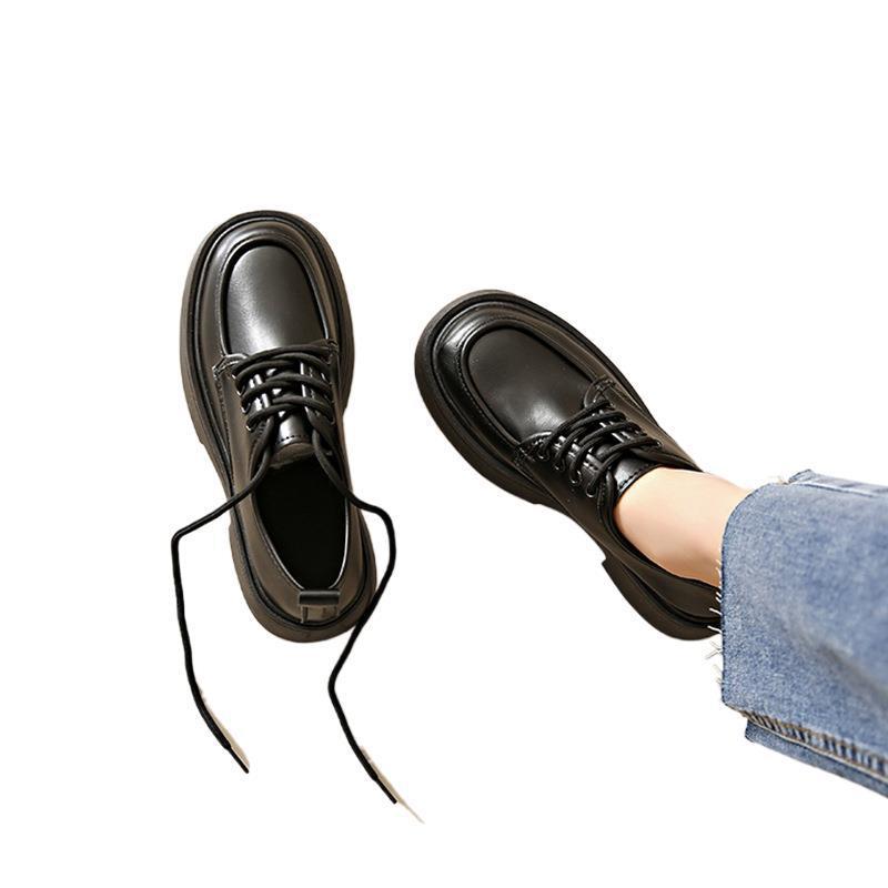 Women's 2025 spring and autumn new retro British style student versatile lace-up thick sole height increase single
