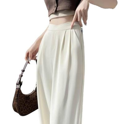 Neue Weitbein-Hose für Damen Frühling Sommer Schwarz Drapierte Gerade Hose Locker Lässige Hose für Damen