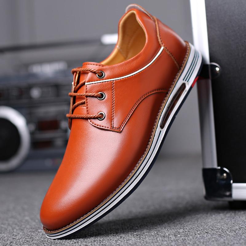 New Men's Casual Shoes Lace-up Leather Breathable Casual Leather Shoes Men's Trendy Shoes