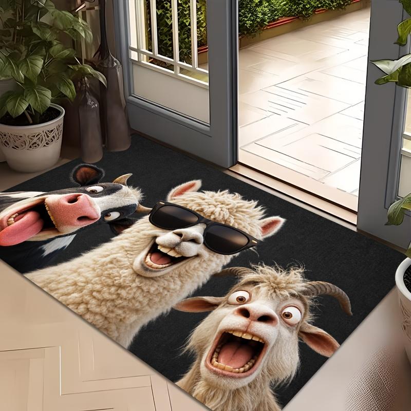1pc, 2D Flat Printed Alpaca, Cow, and Goat Entryway Doormat, Non-Slip Machine Washable Easy-to-Clean Polyester Mat, Suitable for Home and Outdoor Deco