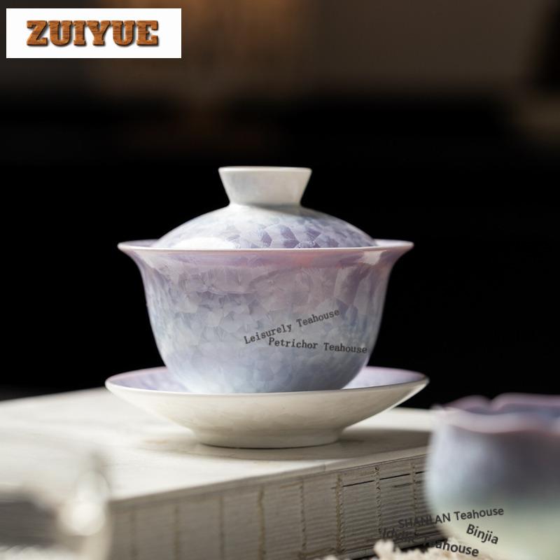150ml Crystal Glaze Gaiwan Handmade Tea Tureen Household Tea Bowl With Lid Kit Tea Maker Cover Bowl For Tea Supplies Ornaments