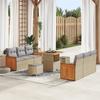 9-Piece Garden Sofa Set with Beige Cushions Poly Rattan Acacia, Garden Dining Set of 3 3365207